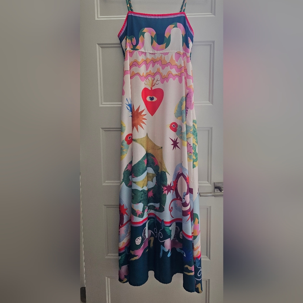 Amazon Green Pink Maxi Sundress Resort Wear